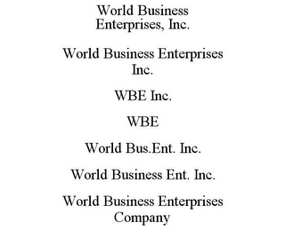 WORLD BUSINESS ENTERPRISES, INC. WORLD BUSINESS ENTERPRISES INC. WBE INC. WBE WORLD BUS.ENT. INC. WORLD BUSINESS ENT. INC. WORLD BUSINESS ENTERPRISES COMPANY