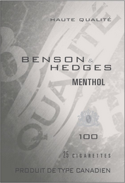 BENSON & HEDGES MENTHOL 100 HAUTE QUALITÉ BH QUALITÉ BH 25 CIGARETTES PRODUIT DE TYPE CANADIEN