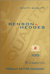 BENSON & HEDGES 100 HAUTE QUALITÉ BH QUALITÉ BH 25 CIGARETTES PRODUIT DE TYPE CANADIEN