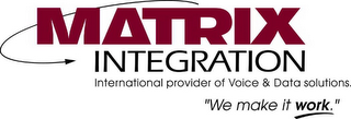 MATRIX INTEGRATION INTERNATIONAL PROVIDER OF VOICE & DATA SOLUTIONS. "WE MAKE IT WORK."