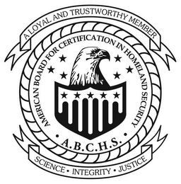 AMERICAN BOARD FOR CERTIFICATION IN HOMELAND SECURITY · A.B.C.H.S. · A LOYAL AND TRUSTWORTHY MEMBER SCIENCE · INTEGRITY · JUSTICE