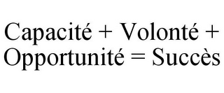 CAPACITÉ + VOLONTÉ + OPPORTUNITÉ = SUCCÈS