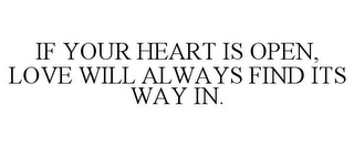 IF YOUR HEART IS OPEN, LOVE WILL ALWAYSFIND ITS WAY IN.