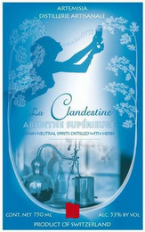 ARTEMISIA DISTILLERIE ARTISANALE CHARLOTTE LA CLANDESTINE ABSINTHE SUPÉRIEURE GRAIN NEUTRAL SPIRITS DISTILLED WITH HERBS CONT. NET 750 ML PRODUCT OF SWITZERLAND ALC.53% BT VOL.