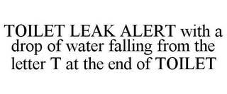 TOILET LEAK ALERT WITH A DROP OF WATER FALLING FROM THE LETTER T AT THE END OF TOILET