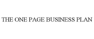 THE ONE PAGE BUSINESS PLAN