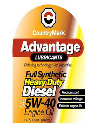 C COUNTRYMARK ADVANTAGE LUBRICANTS REFINING TECHNOLOGY WITH EXPERTISE FULL SYNTHETIC HEAVY DUTY DIESEL SAE 5W 40 ENGINE OIL REDUCES SOOT INCREASES MILEAGE EXTENDS ENGINE LIFE 1 US QUART 946ML