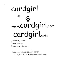 CARDGIRL WWW.CARDGIRL.COM CARDGIRL.COM I WANT MY CARDS. I WANT MY CG IWANT MY INERNET. FREE GREETING CARDS... AND MORE!FAST, FUN, EASY TO USE AND 100% FREE