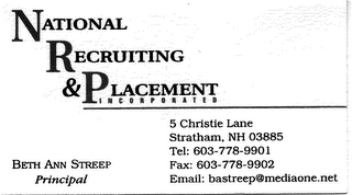 NATIONAL RECRUITING & PLACEMENT