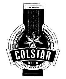 COLSTAR BEER 37 ML LOW ALCOHOL AUSTRALIA'S REFRESHING BEER NATURALLY BREWED IN AUSTRALIA BEER BIRRA BIER CERVEZA