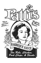 PATTI'S BARBEQUE SAUCE FOR RIBS, CHICKEN, PORK CHOPS AND STEAKS THAT SPECIAL PLACE... HICKORY & HONEY FLAVOR