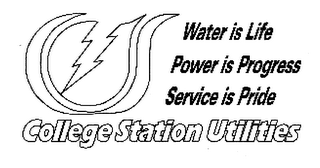 CS COLLEGE STATION UTILITIES WATER IS LIFE POWER IS PROGRESS SERVICE IS PRIDE