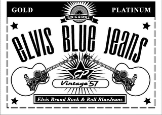 ELVIS BRAND ROCK & ROLL BLUE JEANS GOLD PLATINUM ROCK & ROLL ELVIS BLUE JEANS EP ELVIS PRESLEY VINTAGE '57