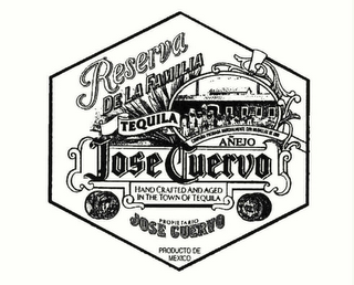 RESERVA DE LA FAMILIA TEQUILA PROPIETARIO JOSE CUERVO PRODUCTO DE MEXICO AÑEJO HAND CRAFTED AND AGED IN THE TOWN OF TEQUILA