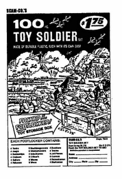 SCAM-CO.'S 100 TOY SOLDIER SET MADE OF DURABLE PLASTIC, EACH WITH ITS CAN CASE