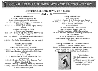 COUNSELING THE AFFLUENT & ADVANCED PRACTICE ACADEMY