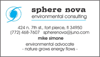 NATURE GROWS ENERGY FLOWS (NOTE: SPHERE NOVA ALREADY A REGISTERED TRADEMARK BELONGING TO OWNER)