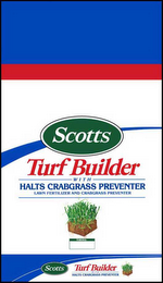 SCOTTS TURF BUILDER WITH HALTS CRABGRASS PREVENTER LAWN FERTIZER AND CRABGRASS PREVENTER