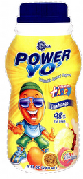 SUIZA POWER YO' DRINKABLE LOWFAT YOGURT + VITAMINS A & D GIAN MANGO 98% FAT FREE 8 FL. OZ. (240 ML) ELLECENT SOURCE OF CALCIUM