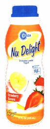 SUIZA NU DELIGHT DRINKABLE LOWFAT YOGURT STRAWBERRY BANANA + VITAMINS A & D 98% FAT FREE PEACH 11 FL OZ (325ML) EXCELLENT SOURCE OF CALCIUM