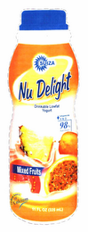 SUIZA NU DELIGHT DRINKABLE LOWFAT YOGURT + VITAMINS A & D 98% FAT FREE MIXED FRUITS 11 FL OZ (325ML) EXCELLENT SOURCE OF CALCIUM