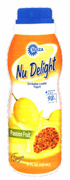 SUIZA NU DELIGHT PASSION FRUITS DRINKABLE LOWFAT YOGURT + VITAMIN A & D 98% FAT FREE 11 FL OZ (325ML) EXCELLENT SOURCE OF CALCIUM