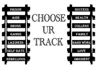 CHOOSE UR TRACK PRISON AIDS DRUGS GANGS LAZINESS SELF HATE REBELLIOUS SUCCESS HEALTH COLLEGE FAMILY HARD WORK LOVE OBEDIENT