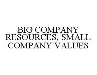 BIG COMPANY RESOURCES, SMALL COMPANY VALUES