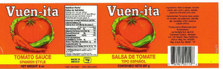 VUEN-ITA TOMATO SAUSE SPANISH STYLE SALSA DE TOMATE TIPO ESPANOL NET WEIGHT 8 OZ CONTENIDO NETO 227 G