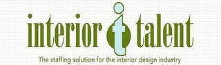 I T INTERIOR TALENT THE STAFFING SOLUTION FOR THE INTERIOR DESIGN INDUSTRY
