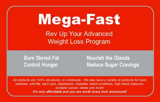 MEGA-FAST REV UP YOUR ADVANCED WEIGHT LOSS PROGRAM BURN STORED FAT CONTROL HUNGER NOURISH THE GLANDS REDUCE SUGAR CRAVINGS