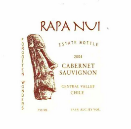 RAPA NUI FORGOTTEN WONDERS ESTATE BOTTLE 2004 CABERNET SAUVIGNO CENTRAL VALLEY CHILE