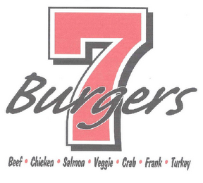 7 BURGERS BEEF CHICKEN SALMON VEGGIE CRAB FRANK TURKEY