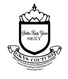 GOTTA KEEP YOUR SEXY GKYS COUTURE MADE WITH LOVE IN THE USA, FOR THOSE FIGHTING FOR THEIR LIVES EVERDAY. A PORTION OF ALL PROFITS GOES TOWARDS FINDING A CURE FOR WOMEN'S BREAST CANCER.