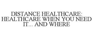 DISTANCE HEALTHCARE: HEALTHCARE WHEN YOU NEED IT... AND WHERE