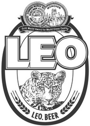 LEO LEO. BEER GOLD MEDAL AWARD FOR WORLD CLASS QUALITY MÜNCHEN DOEMENS MUNICH GE QUALITY ANALYSIS LABO WORLD BREW ASSOCI BEER QUALITY AWA DIPLOME D' EXCELLENCE 2000 GOLD MEDAL BOON RAWD BREWERY CO. LTD.