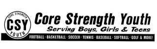 CSY CORE STRENGTH YOUTH SERVING BOYS, GIRLS & TEENS FOOTBALL· BASKETBALL ·SOCCER ·TENNIS· BASEBALL ·SOFTBALL· GOLF & MORE!