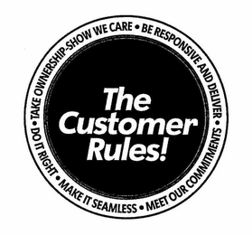 THE CUSTOMER RULES! BE RESPONSIVE AND DELIVER · MEET OUR COMMITMENTS · MAKE IT SEAMLESS · DO IT RIGHT · TAKE OWNERSHIP-SHOW WE CARE ·