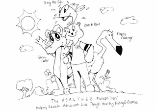 THE H.E.A.L.T.H.E.E. FOUNDATION HELPING EDUCATE ADOLESCENT LIVES THROUGH HEALTHY EATING & EXERCISE CHUB B. BEAR CB FLOPPY FLAMINGO GLORIA GATOR VINNY THE FISH