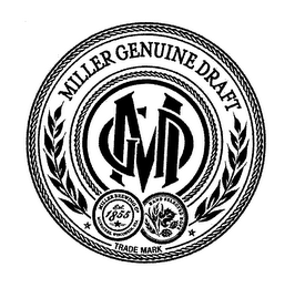 MILLER GENUINE DRAFT MGD MILLER BREWINGCO MILWAUKEE, WISCONSIN, USA EST. 1855 HAND SELECTED HOPS TRADE MARK