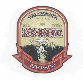 LOS OSUNA REPOSADO 100% AGAVE AZUL MEXICO 38% ALC. VOL. DESDE 1876 CONT. NET. 750 ML.