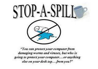 STOP-A-SPILL "YOU CAN PROTECT YOUR COMPUTER FROM DAMAGING WORMS AND VIRUSES, BUT WHO IS GOING TO PROTECT YOUR COMPUTER....OR ANYTHING ELSE ON YOUR DESKTOP....FROM YOU?"