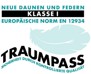 NEUE DAUNEN UND FEDERN KLASSE I EUROPÄISCHE NORM EN 12934 TRAUMPASS SICHERHEIT DURCH KONTROLLIERTE QUALITÄT