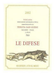 2002 TOSCANA INDICAZIONE GEOGRAFICA TIPICA IMBOTTIGLIATO DA TENUTA SAN GUIDO BOLGHERI - ITALIA L.078-03 ITALIA LE DIFESE 750ML