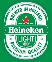 HEINEKEN LIGHT BREWED IN HOLLAND PREMIUM QUALITY EST. 1873 8.5 FL OZ. LAGER BEER