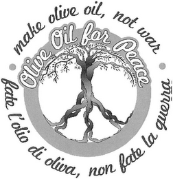 OLIVE OIL FOR PEACE FATE L'OLIO DI OLIVA, NON FATE LA GUERRA · MAKE OLIVE OIL, NOT WAR ·