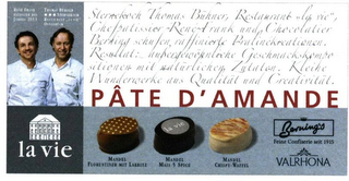 LA VIE PÂTE D'AMANDE BERNINGS VALRHONA MANDEL FLORENTINER MIT LAKRITZ MENDEL MAIS 5 SPICE MANDEL CRISPY WAFFEL FEINE CONFISERIE SIET 1915 STERNEKECK THOMAS BUHNER RESTAURANT LA PIE, CHEF PATISSIER RENE FRANK AND CHEERLATIER BERNING SCHIFEN, RAFFINIRTE PRALINEKREATIONEN, RESALTAT: AUSPERGERCHNLIEN GESCHMACKSKEMPE SITIONEN MIT NATUTLICHEN ZUTATEN, KLIHE WANDEROERKE AUS QULAITAT AND CREATIRITAT