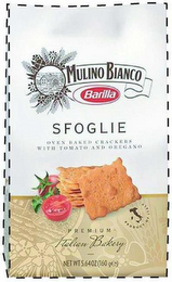 MULINO BIANCO BARILLA SFOGLIE OVEN BAKED CRACKERS WITH TOMATO AND OREGANO PREMIUM ITALIAN BAKERY PRODUCT OF ITALY NET WT 5.64 OZ (160GE)