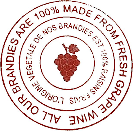 ALL OUR BRANDIES ARE 100% MADE FROM FRESH GRAPE WINE L'ORIGINE VEGETALE DE NOS BRANDIES EST 100% RAISINS FRAIS