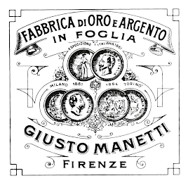 FABBRICA DI ORO E ARGENTO IN FOGLIA ESPOSIZIONE ITALIANA 1861 MILANO 1881 1884 TORINO GIUSTO MANETTI FIRENZE